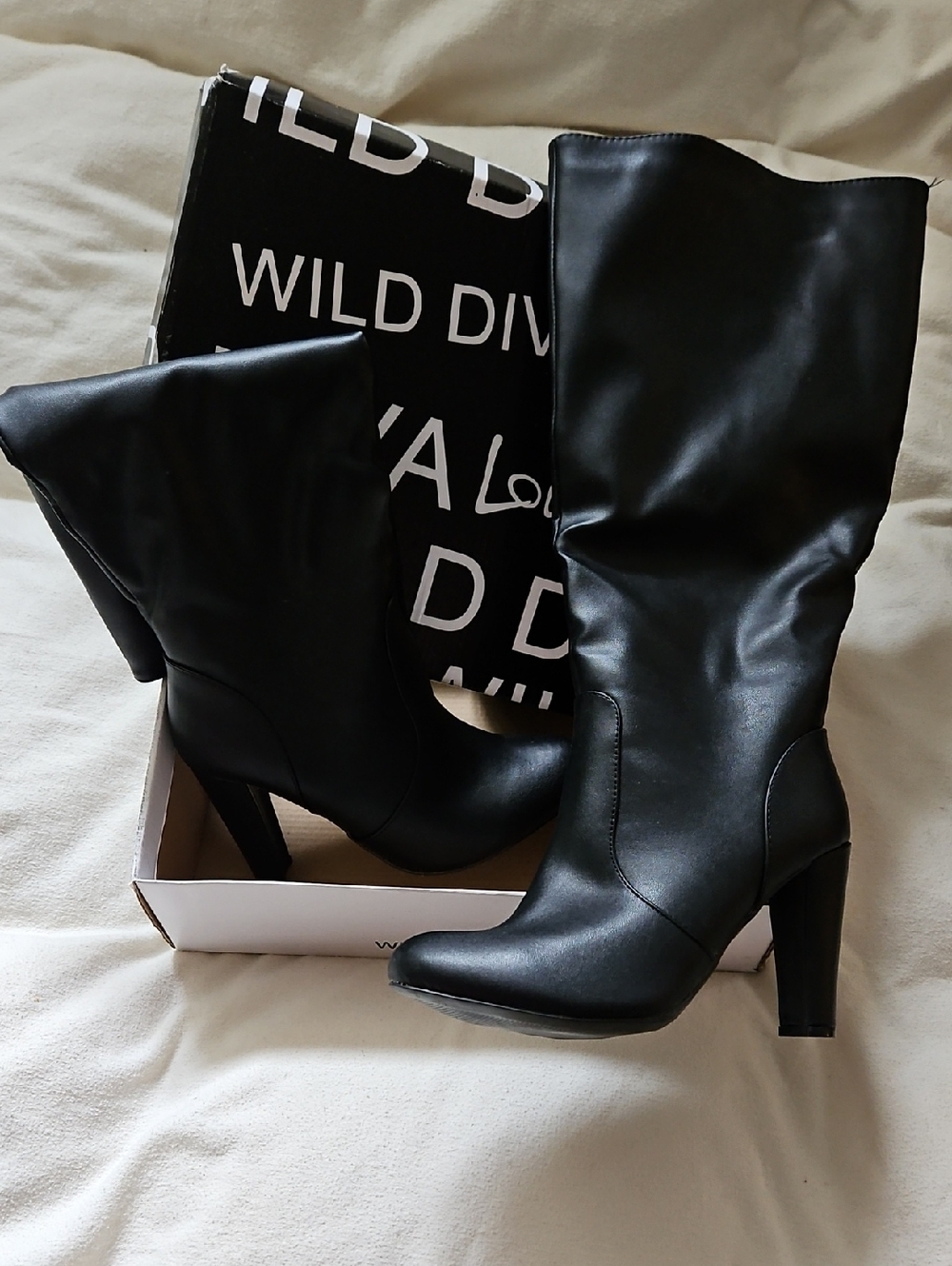 Tall Black PU Wide Calf Boots Size 8